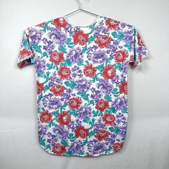 VTG Night Star Purple/Red Flower Short Night Gown Made in America Size Medium - Picture 2 of 7